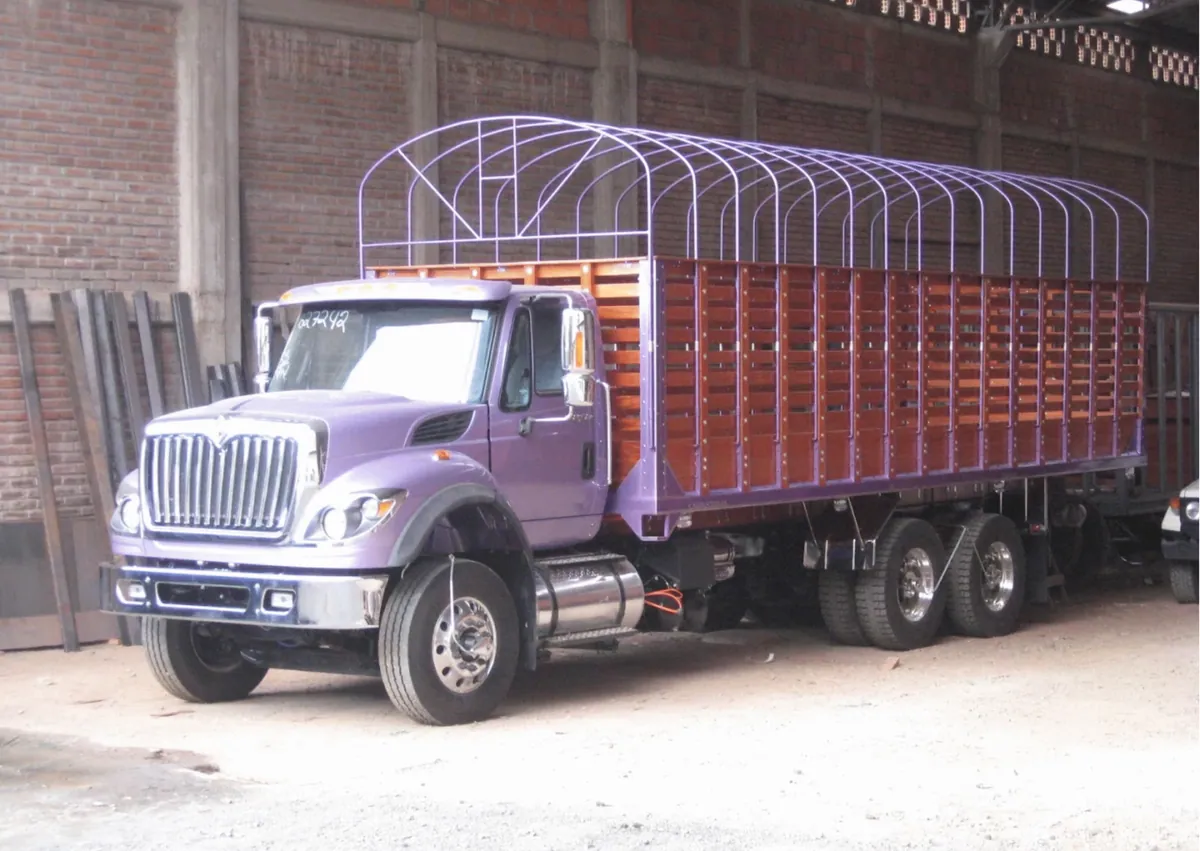 Tractocamión con carrocería en madera y arcos para carpa